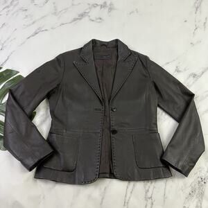 More & More Womens Vintage Y2k Leather Jacket Size 38 M Dark Brown Blazer